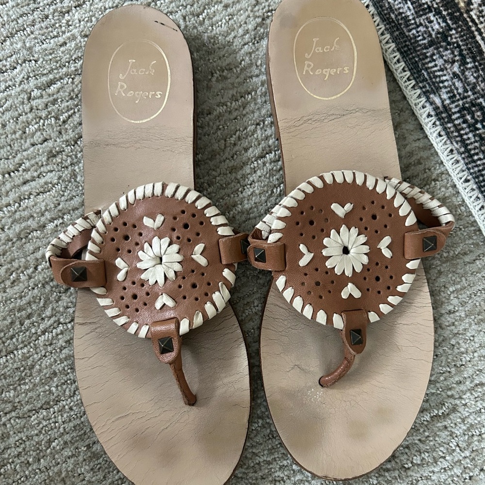 Jack Rogers Brown and White Sandals